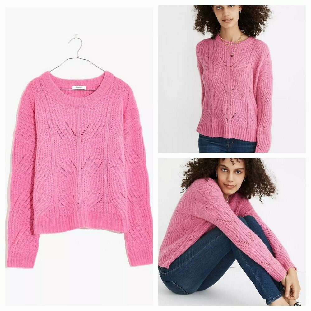 Madewell Charley Alpaca blend Pointelle cable knit Pullover Sweater Womens Med